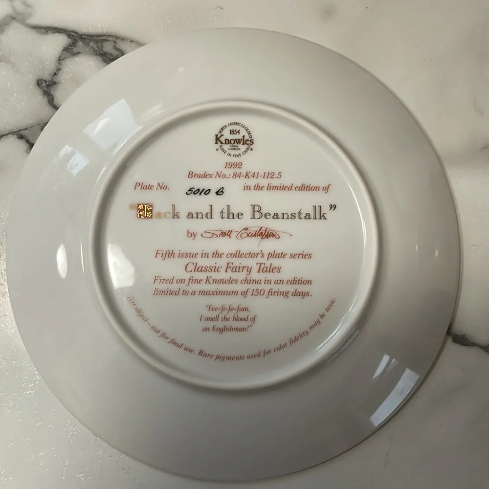 Vintage 1992 Knowles “Jack and the Beanstalk” Limited Edition Plate Fifth Issue